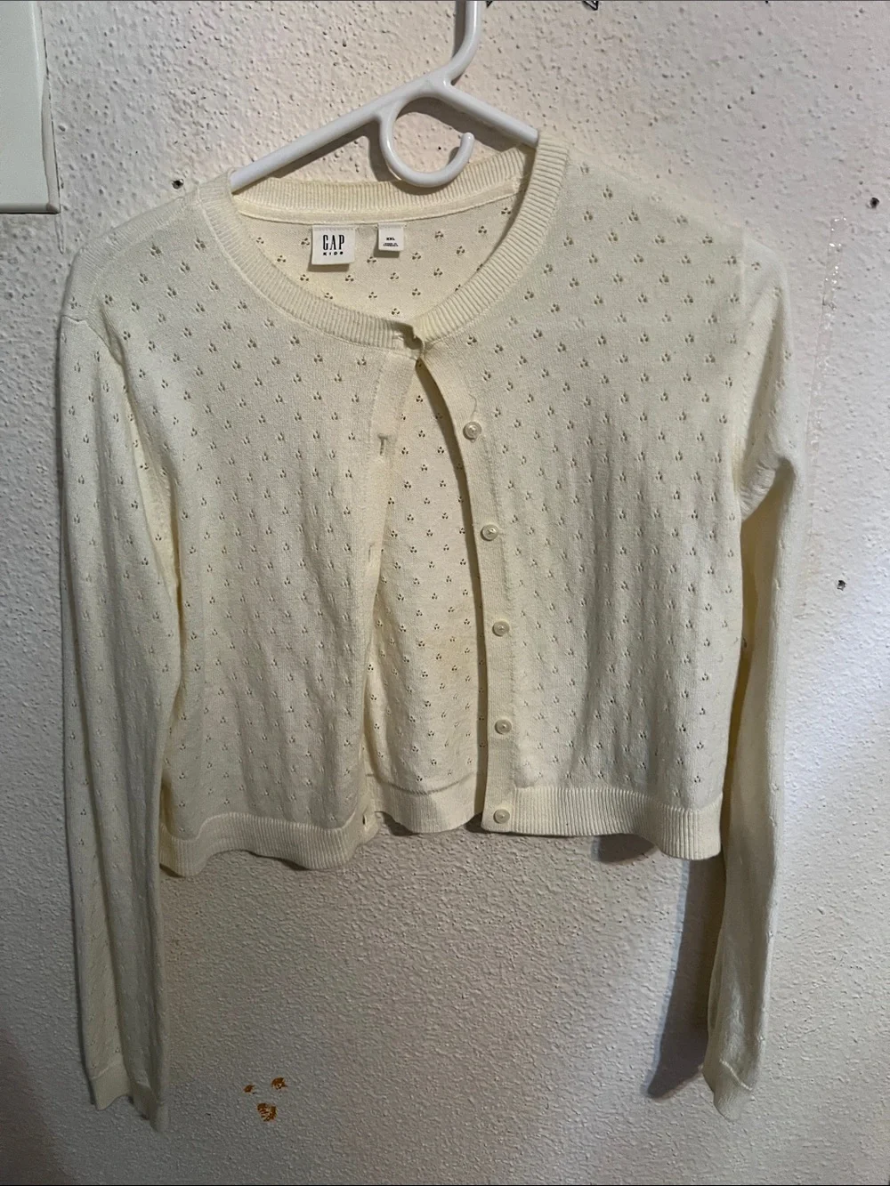 GAP Cream Eyelet Button-Front Cardigan